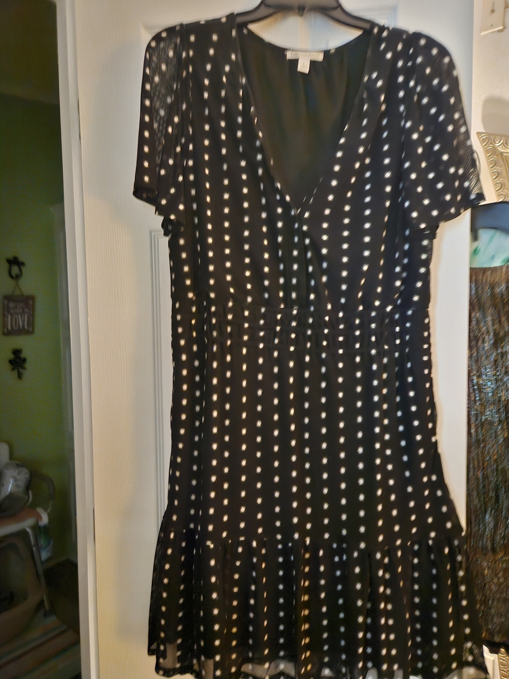 Cato Black Dress with White Polka Dots, Midi Ruffle Hem